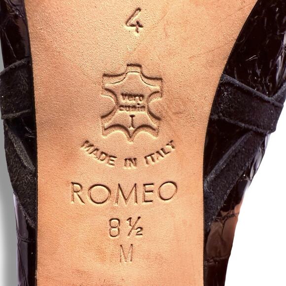 VTG Brighton Romeo Women’s Black Croc Patent Leather Mules Heel Shoes Size 8.5 M - Picture 10 of 13